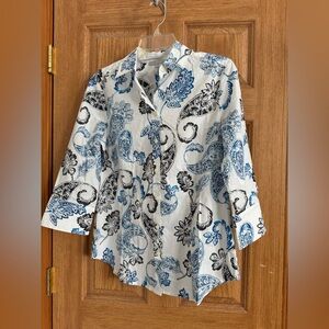 NWT - Hinson Wu Paisley and Floral Button Down Shirt - Blue and Black